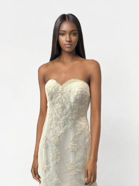Demetrios Lace Ivory Strapless Wedding Dress