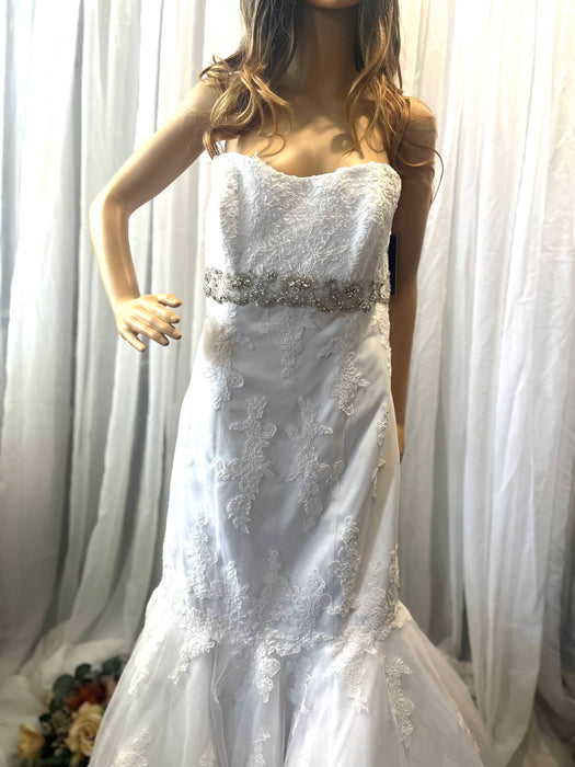 COSMOBELLA Designer Strapless Lace Wedding Dress Mermaid Style Bling Belt