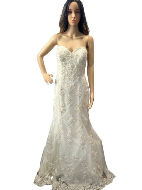 Demetrios Lace Ivory Strapless Wedding Dress