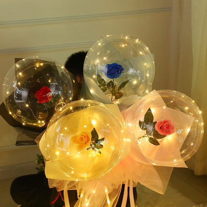 LED Clear Balloon Rose Bouquet Transparent Ball Rose Wedding Decor Valentines Day Gift Birthday Wedding Party Decoration Balloons