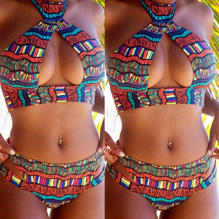 Sexy Women Color Print Bikini Set Push-up Padded Bra Swimsuit Bathing Swimwear Beach African Bathing Suit Maillot De Bain Femme