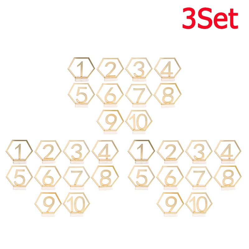 Hexagon Table Number Signs for Wedding Party Decor Silver Gold Acrylic Number Birthday GeometricTable Seat Card Roman Numerals