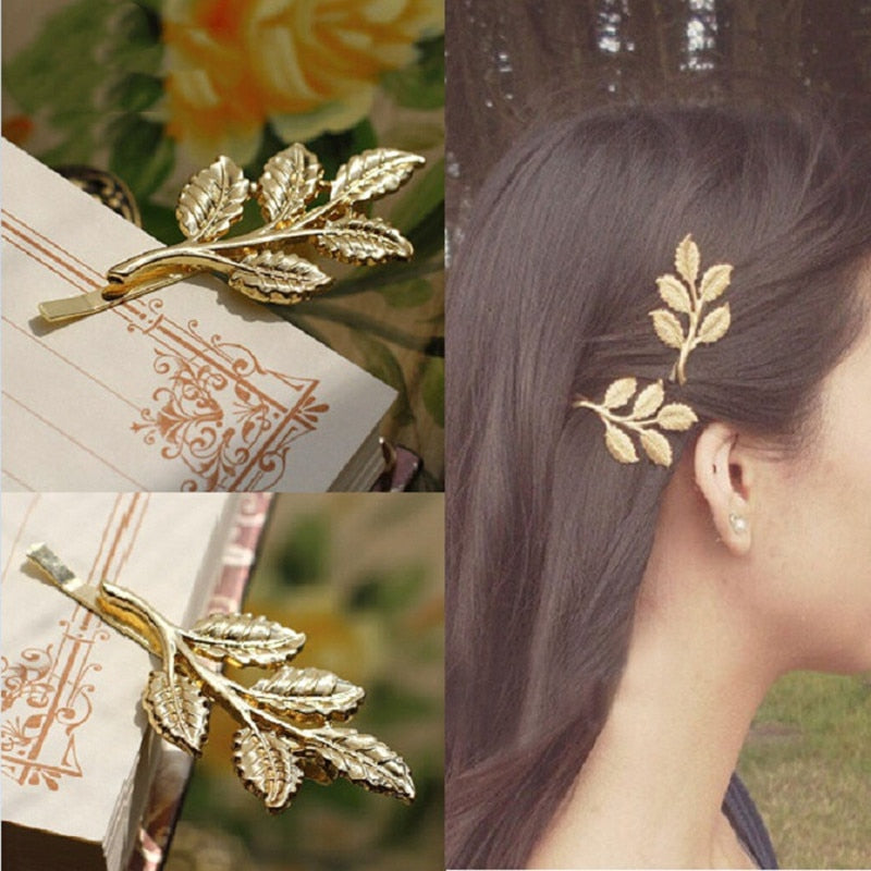 2pcs Golden 5 Leaf Hairpin Fashion Bridal Headdress Olive Leaf Tree Leaves Hair