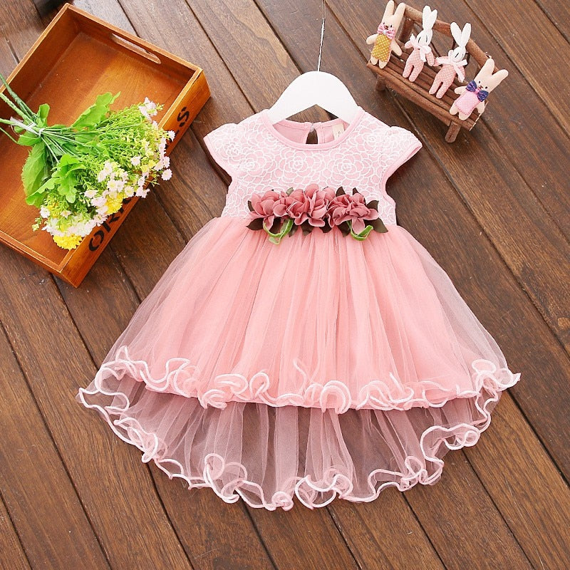 Cute Baby Girls Summer Floral Dress Princess Party Tulle Flower Dresses Toddler Infant Girls Mesh Tutu Dress 0-3Y Clothing