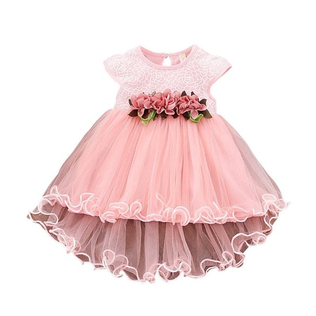Cute Baby Girls Summer Floral Dress Princess Party Tulle Flower Dresses Toddler Infant Girls Mesh Tutu Dress 0-3Y Clothing