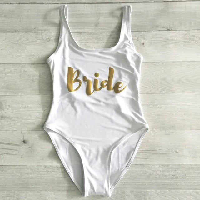 Bride Bathing Suit White Gold Bride Whole Piece Swimsuit