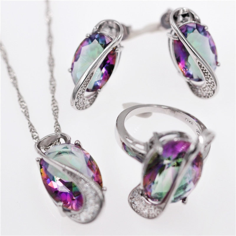 Wedding Bridal Jewelry Set Crystal Stud Earrings Ring Necklace Costume Jewelry Sets